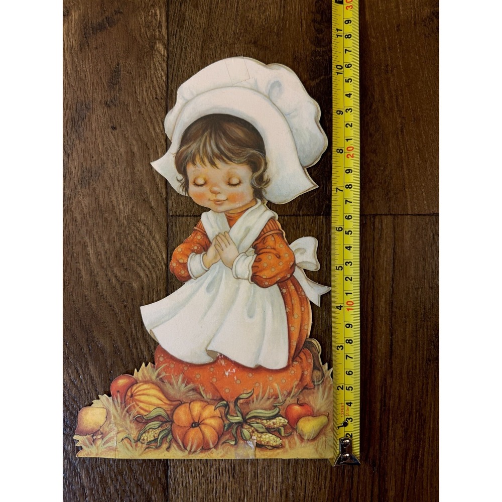 Vintage Thanksgiving Die Cut Pilgrim Girl Praying Paper‎ Decorations Stands USA